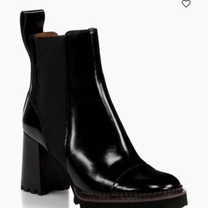 See By Chloe Mallory Lug Sole Leather Chelsea Boots Black Women's Boots 37.5 NEW